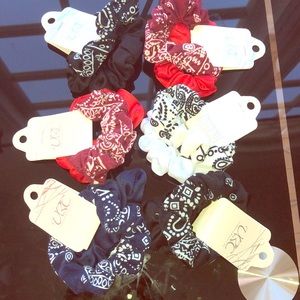 12 Bandanna designed and plain colored scrunchies